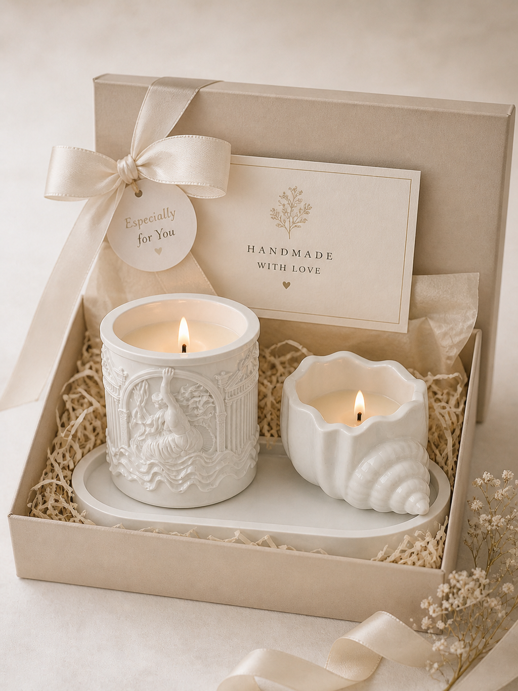 Handmade Soy Candle Set | Minimalist Holders | Housewarming Gift | Neutral Boho Style