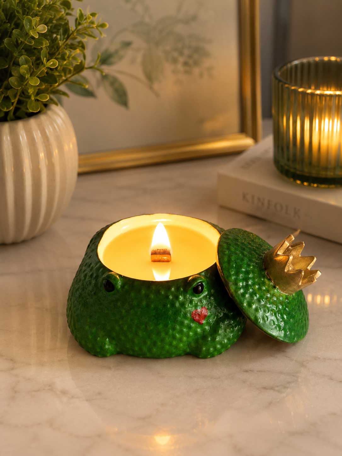 Frog Prince Soy Wax Candle | Wooden Wick | Gypsum Jar | Gift for Her