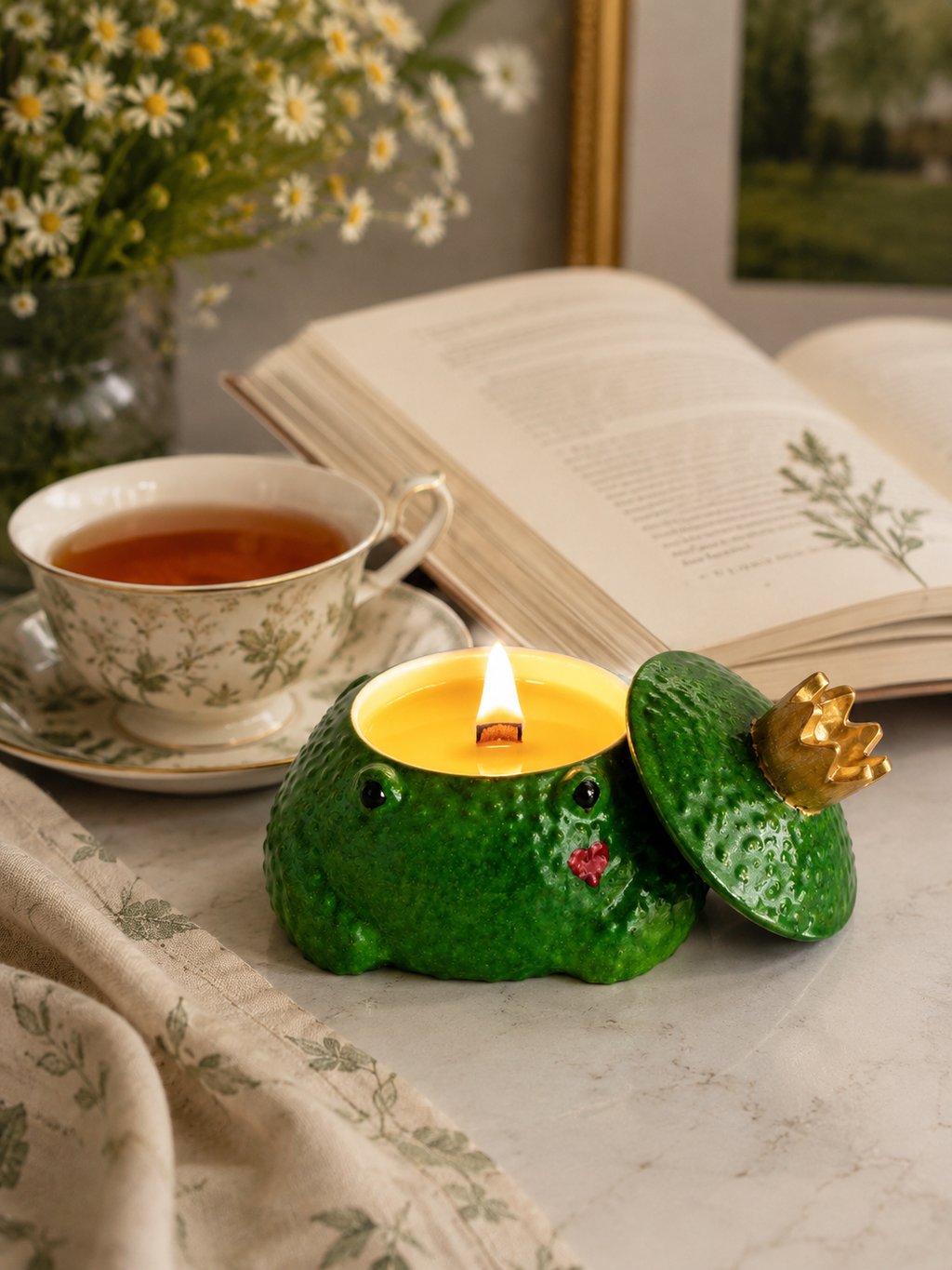 Frog Prince Soy Wax Candle | Wooden Wick | Gypsum Jar | Gift for Her