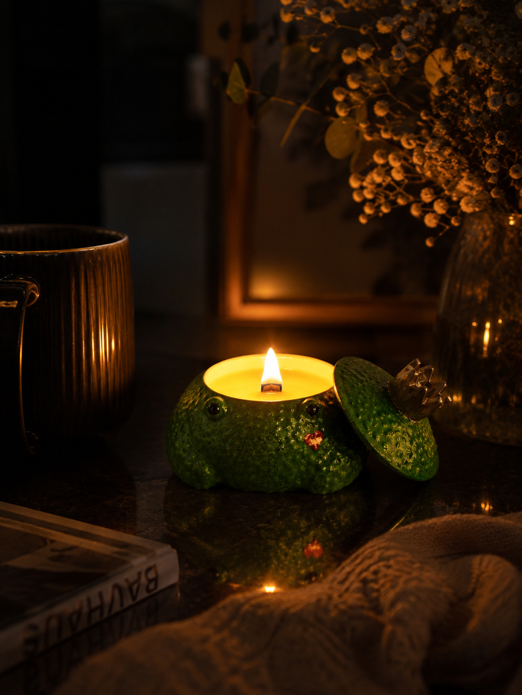 Frog Prince Soy Wax Candle | Wooden Wick | Gypsum Jar | Gift for Her