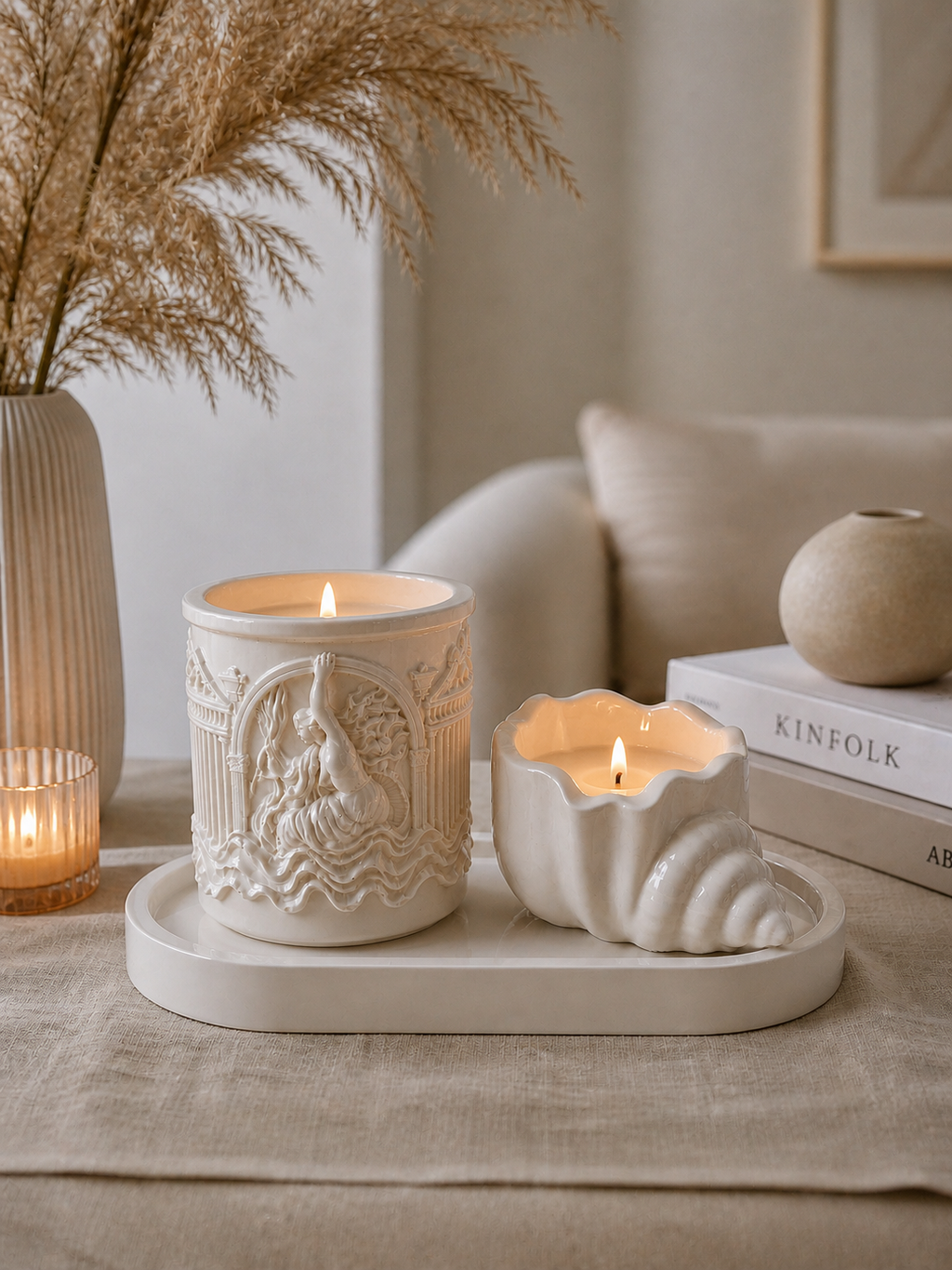Handmade Soy Candle Set | Minimalist Holders | Housewarming Gift | Neutral Boho Style