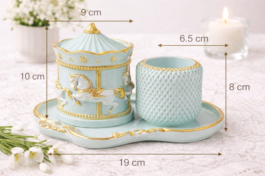 Handmade Soy Candle Set | Carousel Plaster Holders | Mint & Gold | Luxury Decor