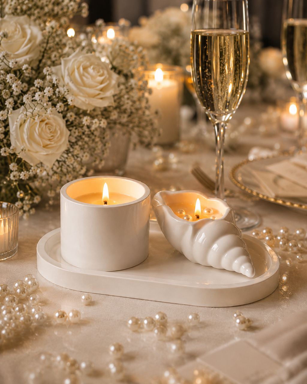 Pearl Shell Candle Set | Wedding Decor & Bridesmaid Gift | Soy Wax Handmade
