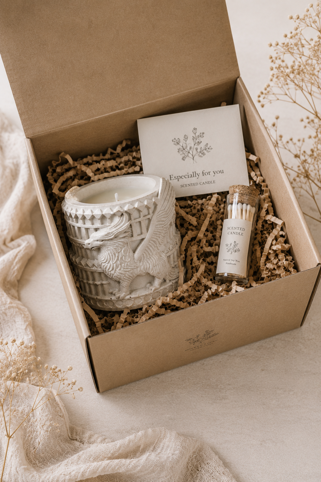 Griffin Gypsum Candle Holder | Soy Wax Candle | Botanic Garden Scent | Handmade