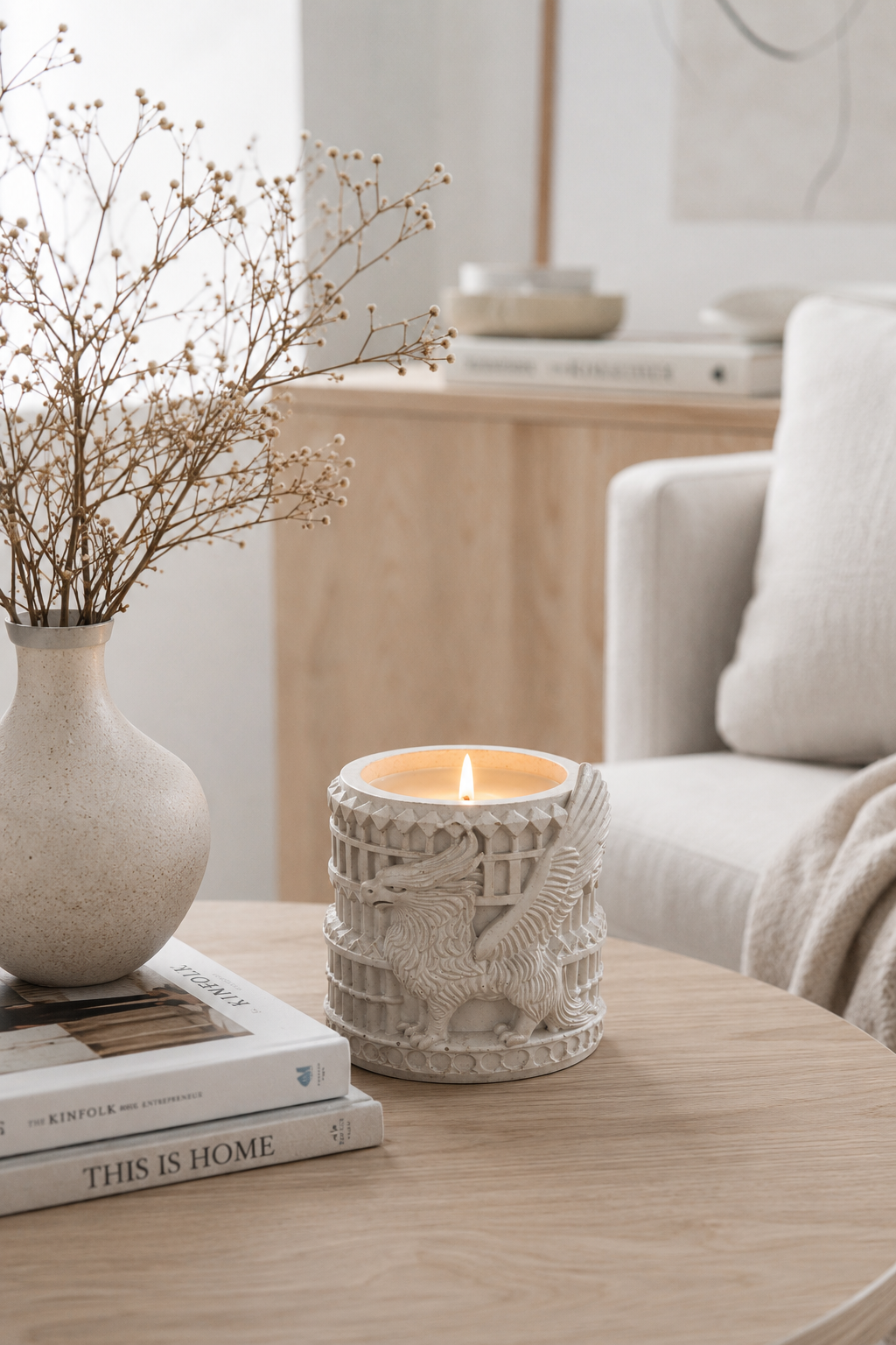 Griffin Gypsum Candle Holder | Soy Wax Candle | Botanic Garden Scent | Handmade