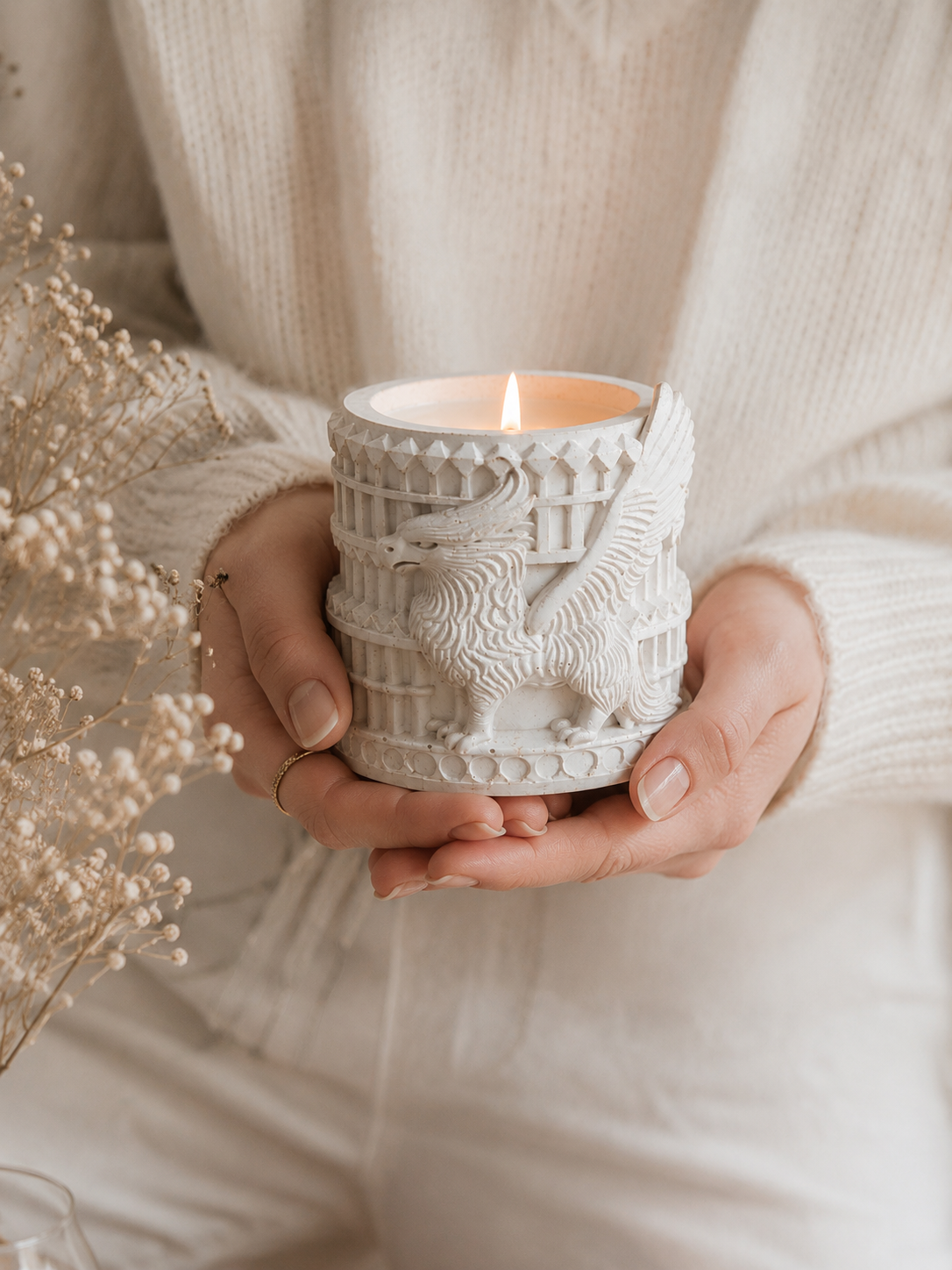 Griffin Gypsum Candle Holder | Soy Wax Candle | Botanic Garden Scent | Handmade