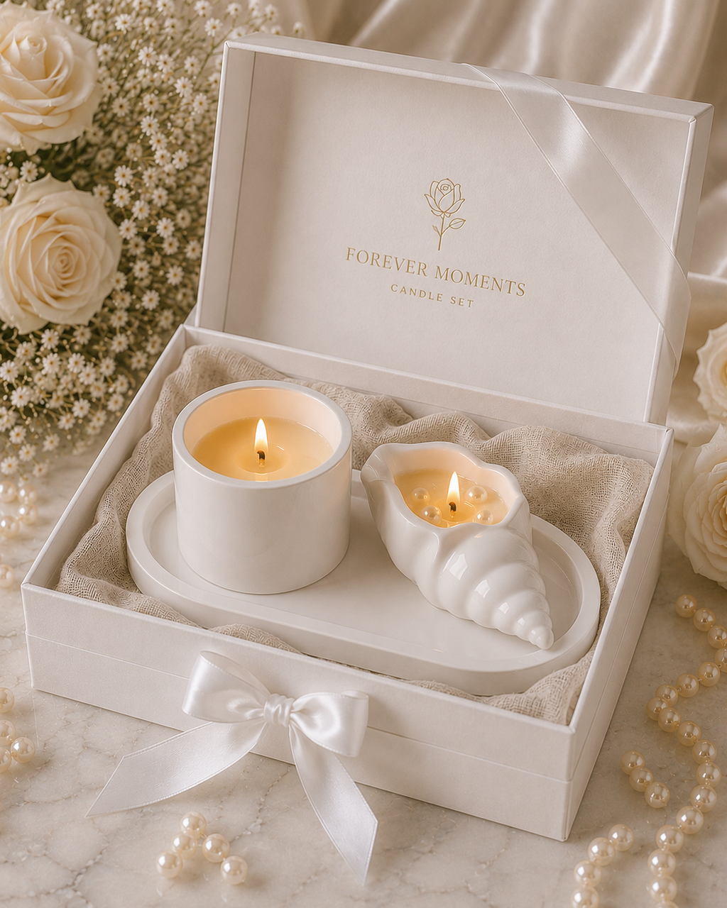 Pearl Shell Candle Set | Wedding Decor & Bridesmaid Gift | Soy Wax Handmade