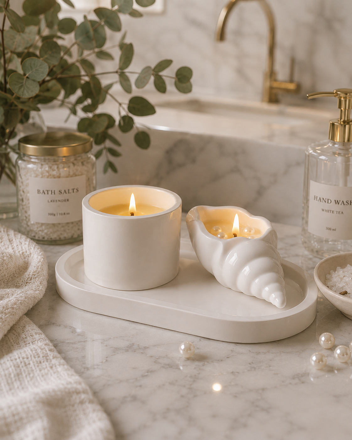 Pearl Shell Candle Set | Wedding Decor & Bridesmaid Gift | Soy Wax Handmade