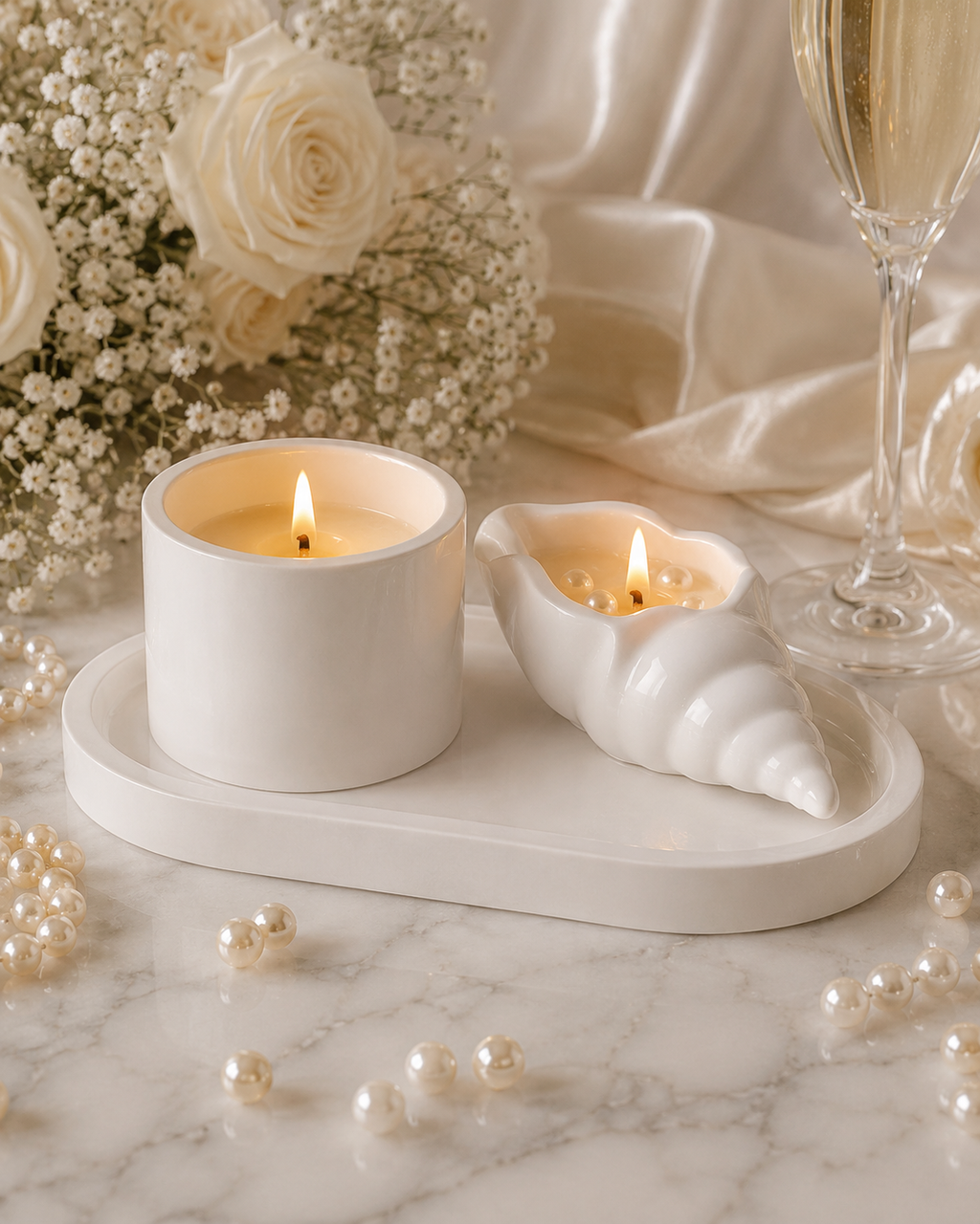 Pearl Shell Candle Set | Wedding Decor & Bridesmaid Gift | Soy Wax Handmade