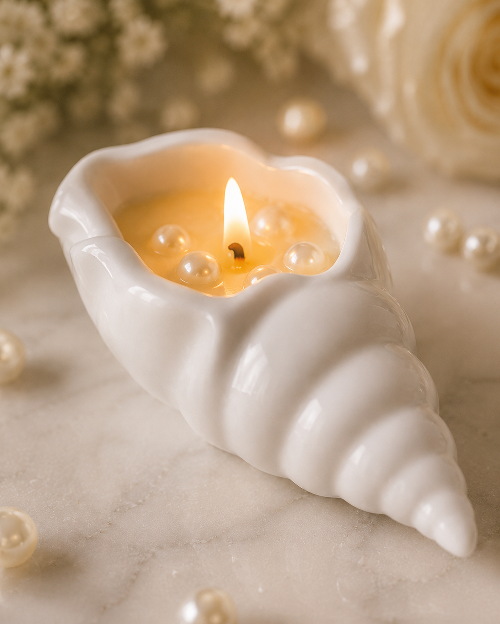 Pearl Shell Candle Set | Wedding Decor & Bridesmaid Gift | Soy Wax Handmade