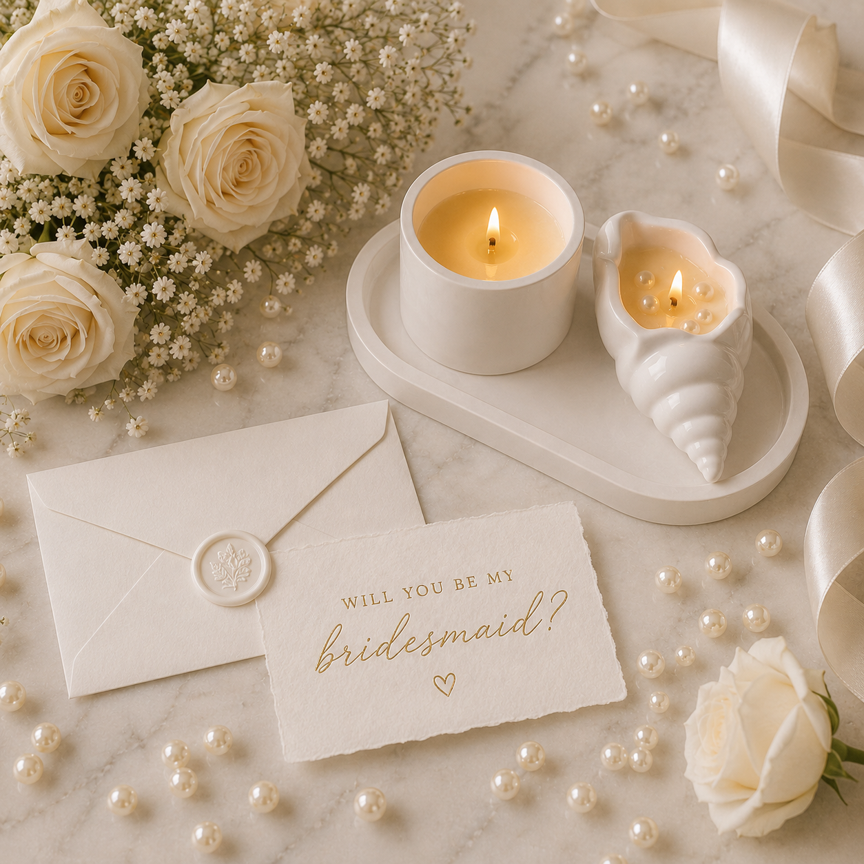 Pearl Shell Candle Set | Wedding Decor & Bridesmaid Gift | Soy Wax Handmade